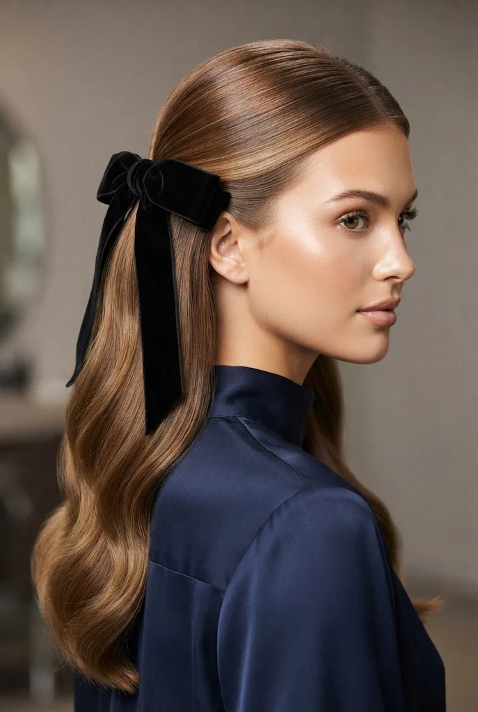 The Luminous Velvet Bow Half-Up — peinados elegantes para graduacion style outfit