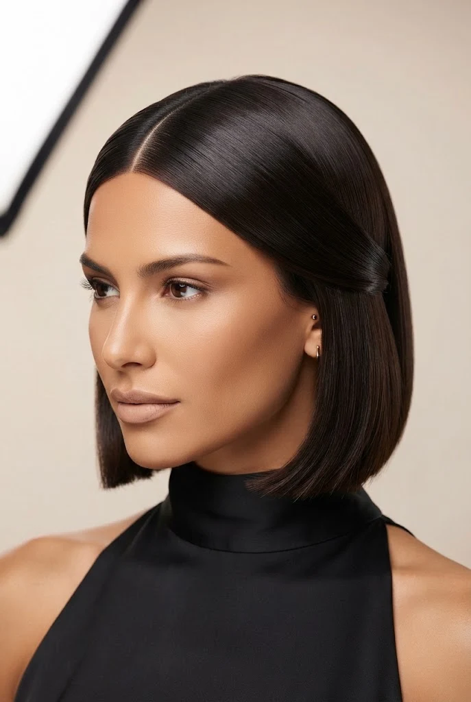 Sleek Center-Parted Glass Bob — peinados elegantes para pelo corto style outfit