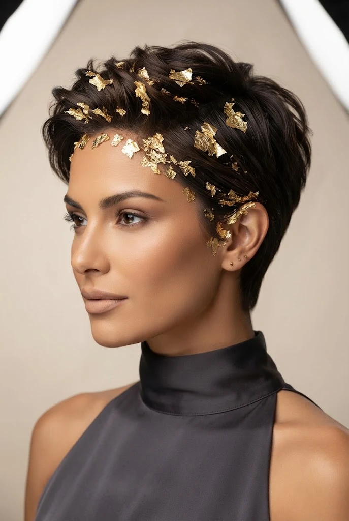 The Gilded Gold-Leaf Short Crop — peinados elegantes para pelo corto style outfit