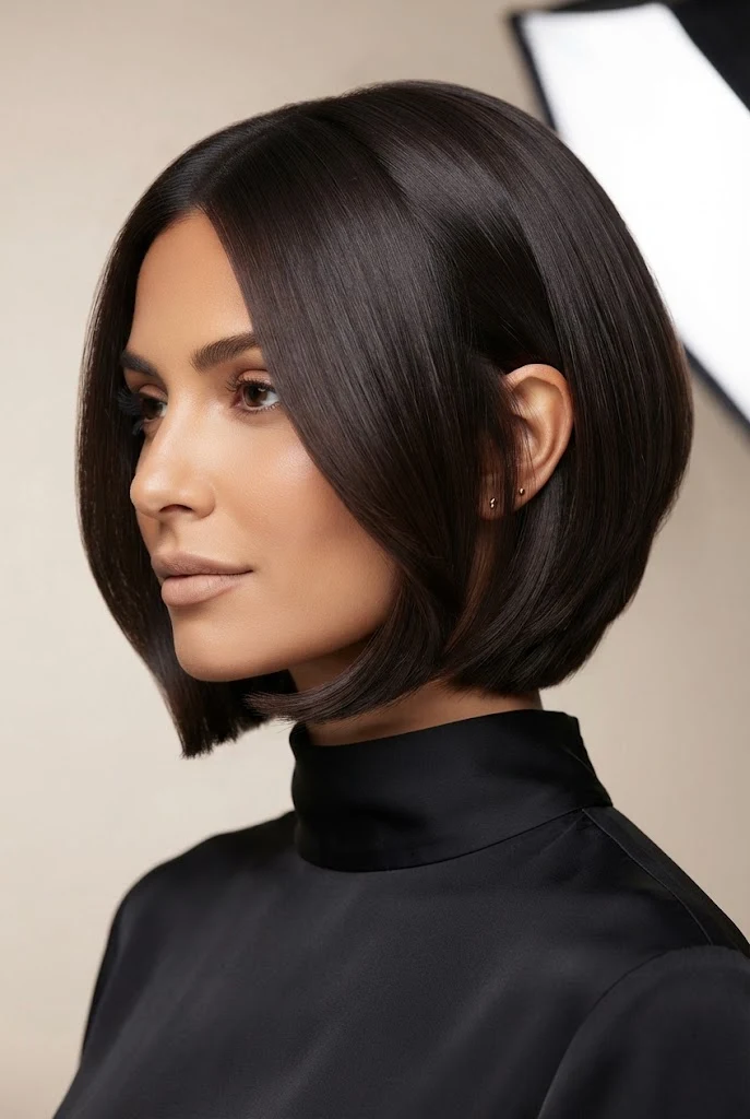 Sleek Stacked Bob with Curved Ends — peinados elegantes para pelo corto style outfit