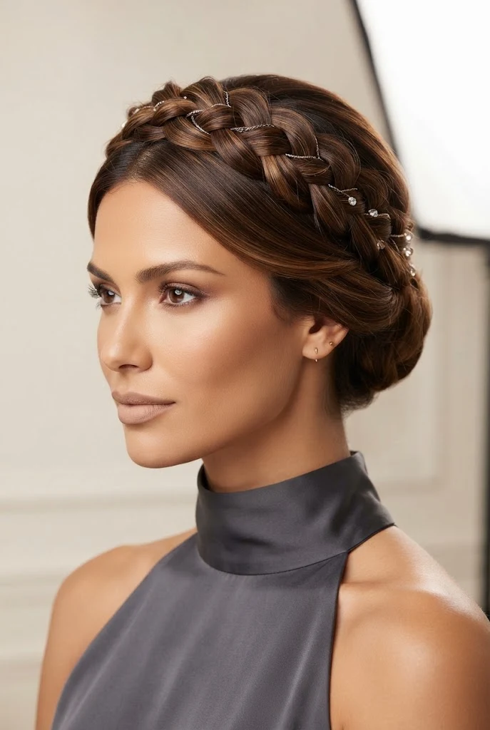 Braided Crown for Short Layered Hair — peinados elegantes para pelo corto style outfit