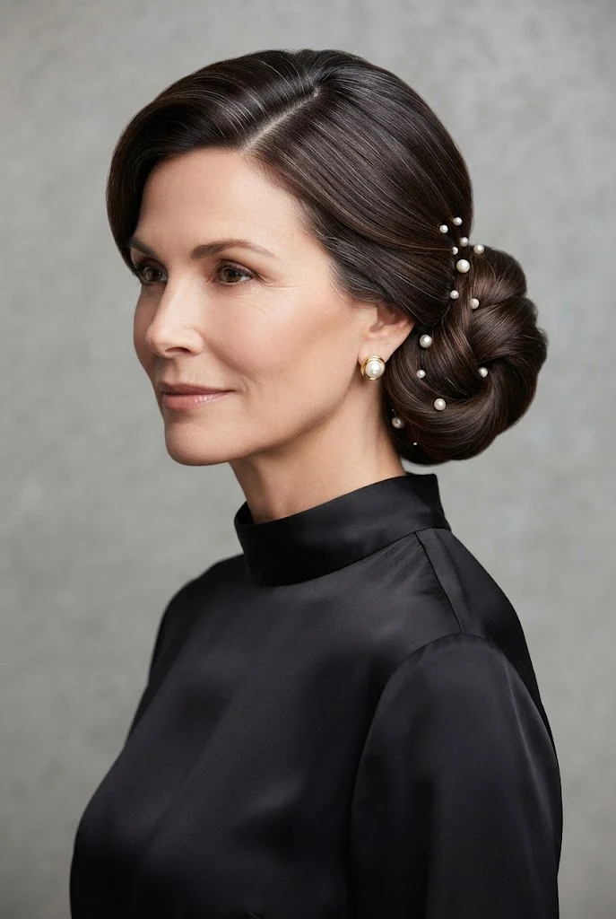 The Side-Swept Low Bun with Pearl Accents — peinados elegantes para seÃ±oras style outfit