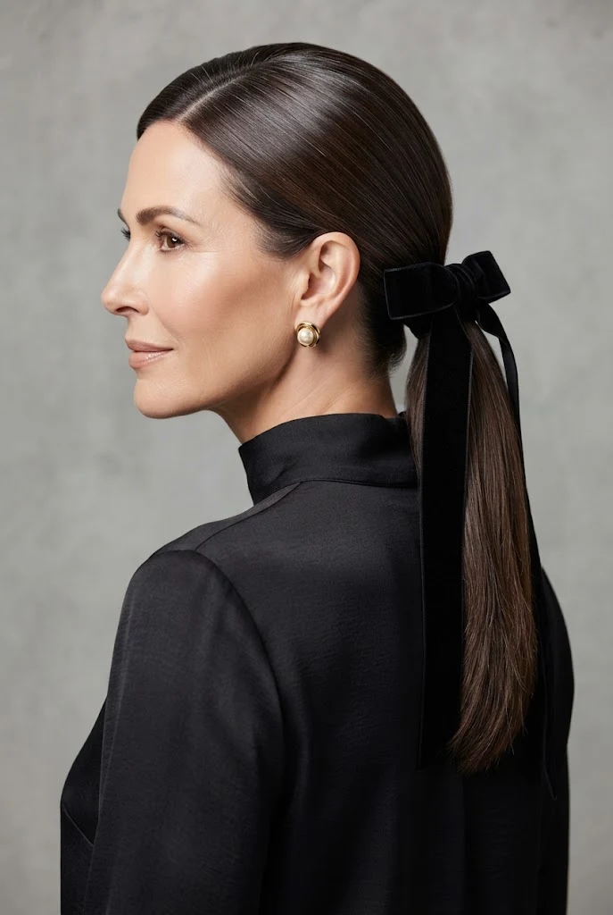 The Polished Ponytail with Velvet Bow — peinados elegantes para seÃ±oras style outfit