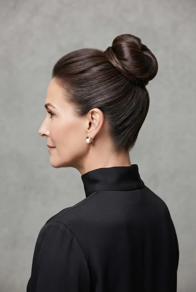 The Sleek High-Gloss Topknot — peinados elegantes para seÃ±oras style outfit