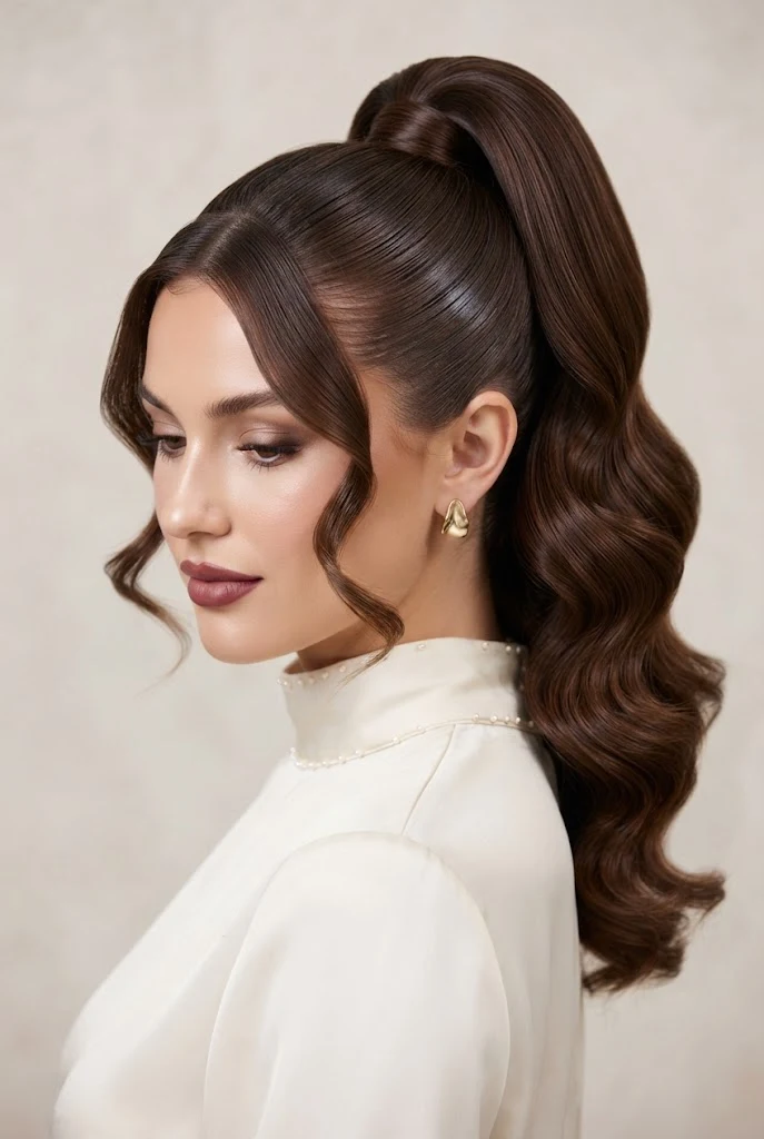 High Ponytail with End Curls and Face-Framing Wisps — peinados elegantes para xv style outfit