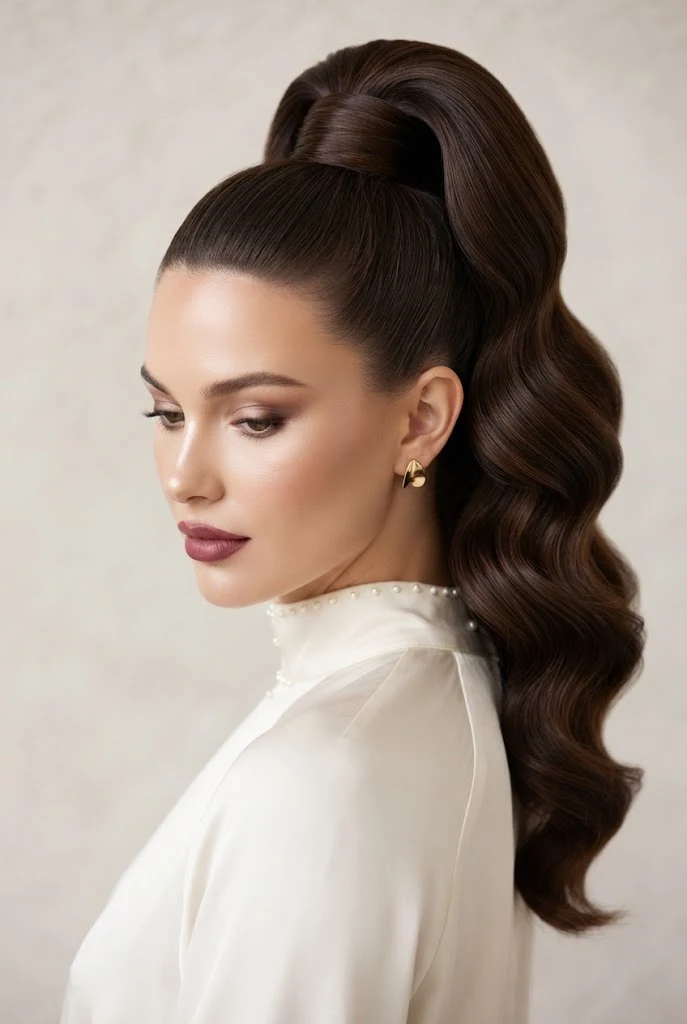 Hollywood Glamour Waves in a High Pony — peinados elegantes para xv style outfit