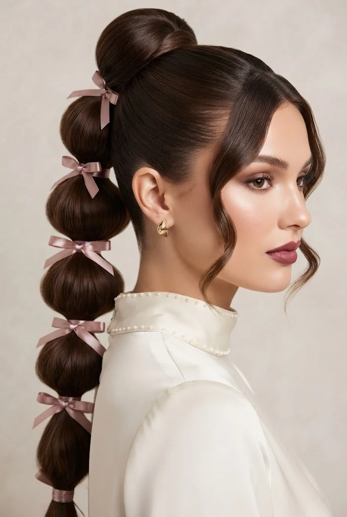 Bubble Ponytail with Satin Ribbon Accents — peinados elegantes para xv style outfit