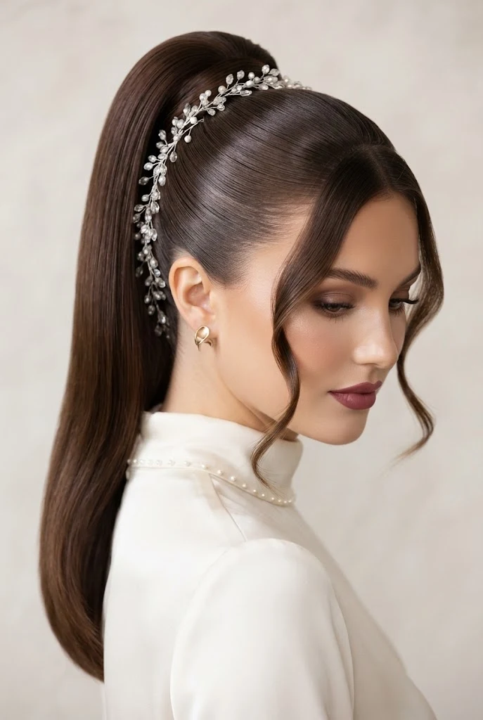 Polished High Tail with Crystal Hair Vine — peinados elegantes para xv style outfit