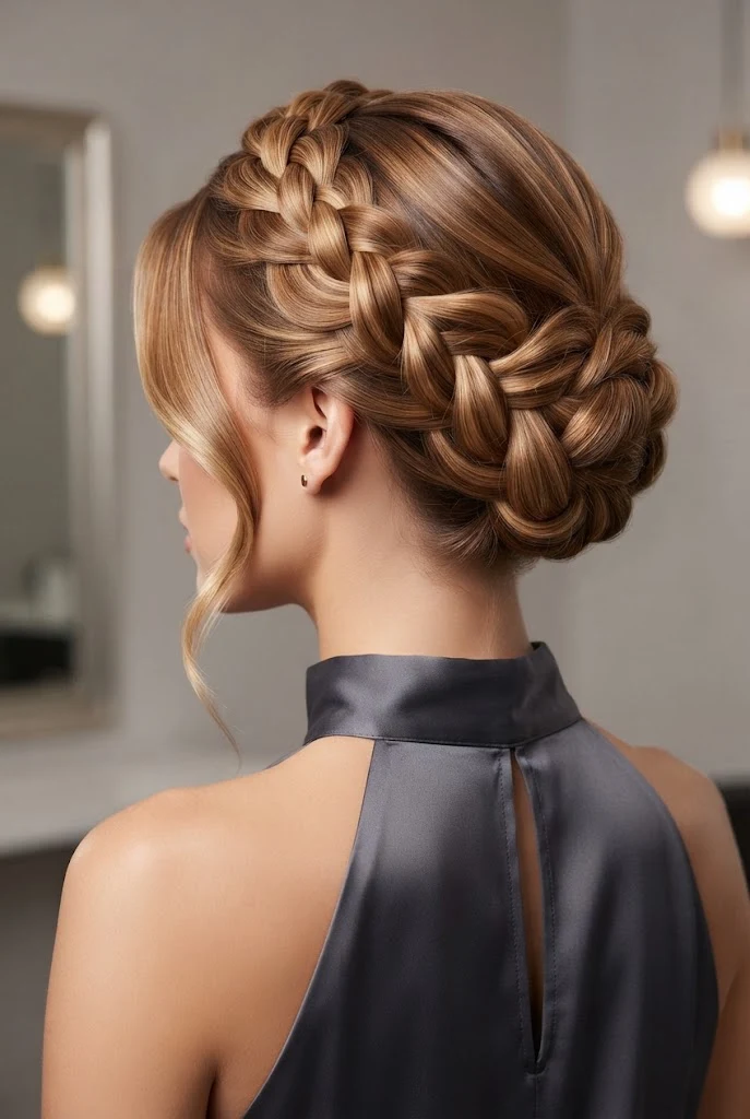 Youthful Braided Crown Updo — peinados elegantes recogidos style outfit