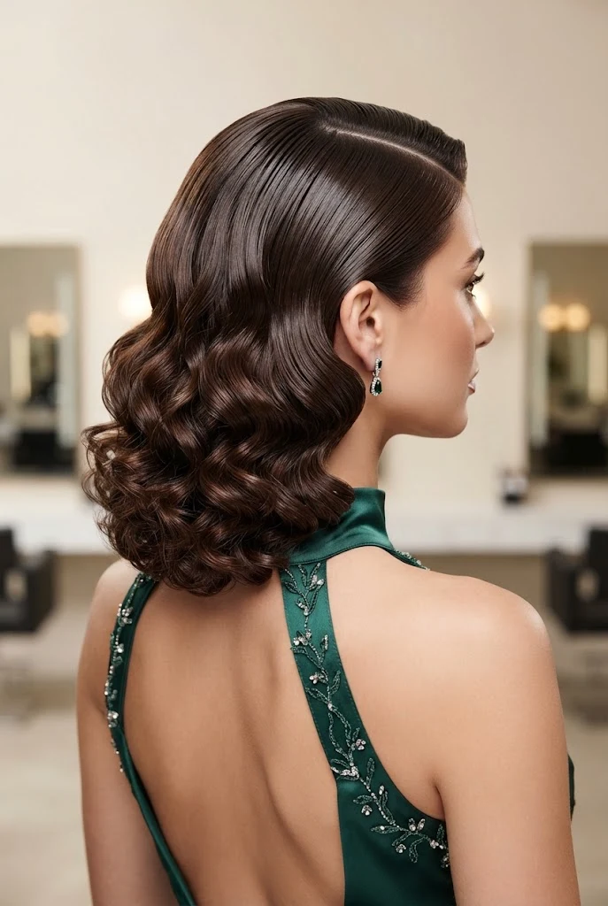 Sleek Wet-Look Curl Sweep — peinados elegantes rizos style outfit