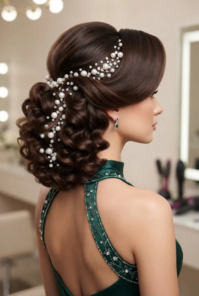 Pearl-Studded Side Curls — peinados elegantes rizos style outfit