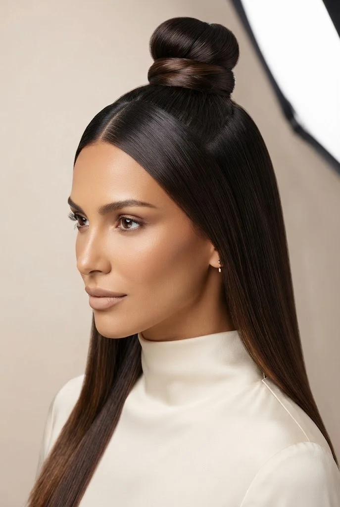Sleek Half-Up Top Knot with Wrapped Base — peinados elegantes semirecogidos style outfit