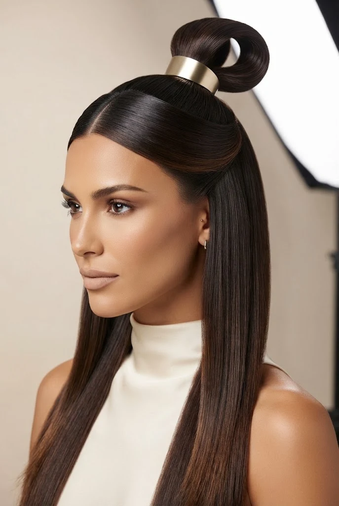 The Sleek Half-Up Loop with Metallic Cuff — peinados elegantes semirecogidos style outfit