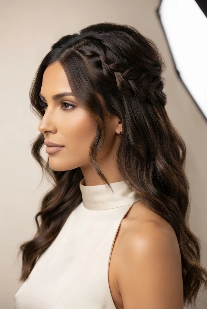 Romantic Waterfall Braided Semirecogidos — peinados elegantes semirecogidos style outfit