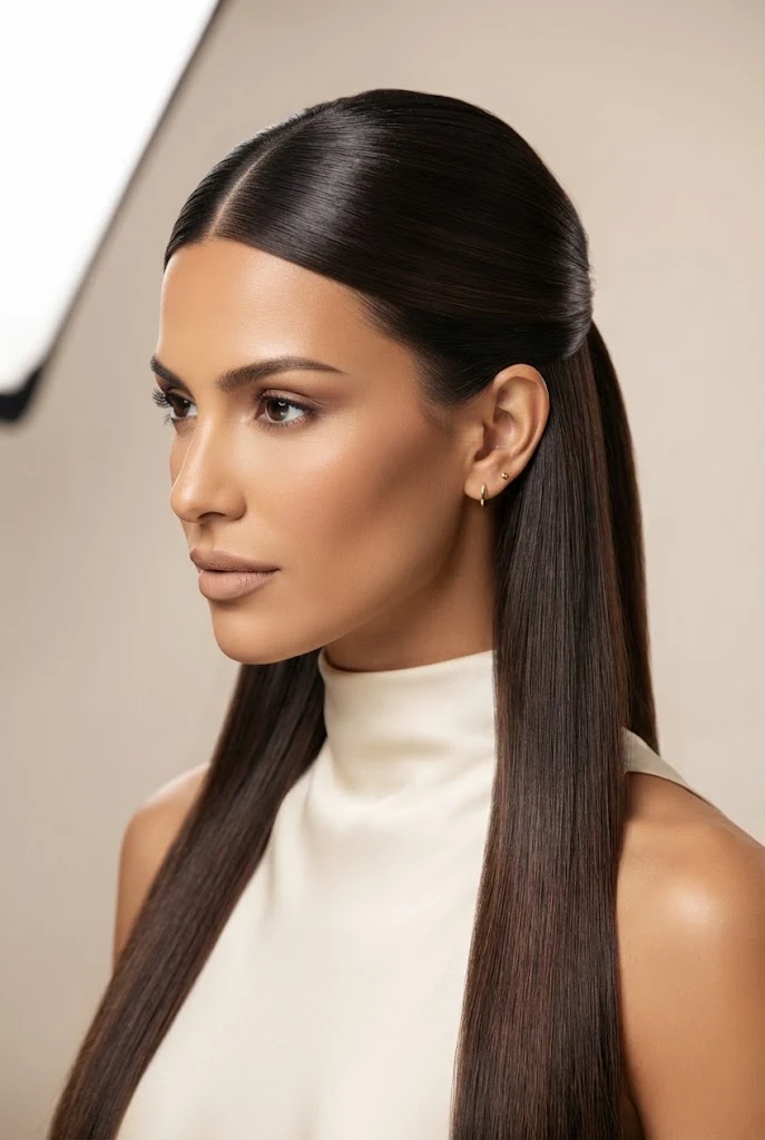 The Sleek Center-Parted Glass Semirecogidos — peinados elegantes semirecogidos style outfit