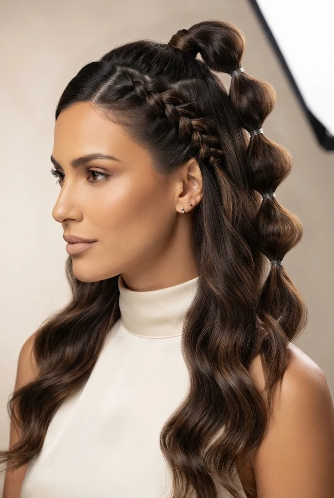 Braided Bubble Half-Ponytail — peinados elegantes semirecogidos style outfit