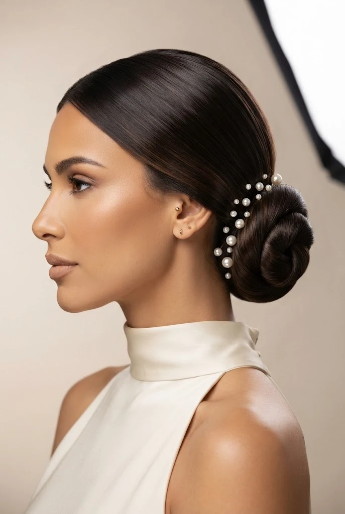 The Polished Knot with Pearl Accents — peinados elegantes semirecogidos style outfit