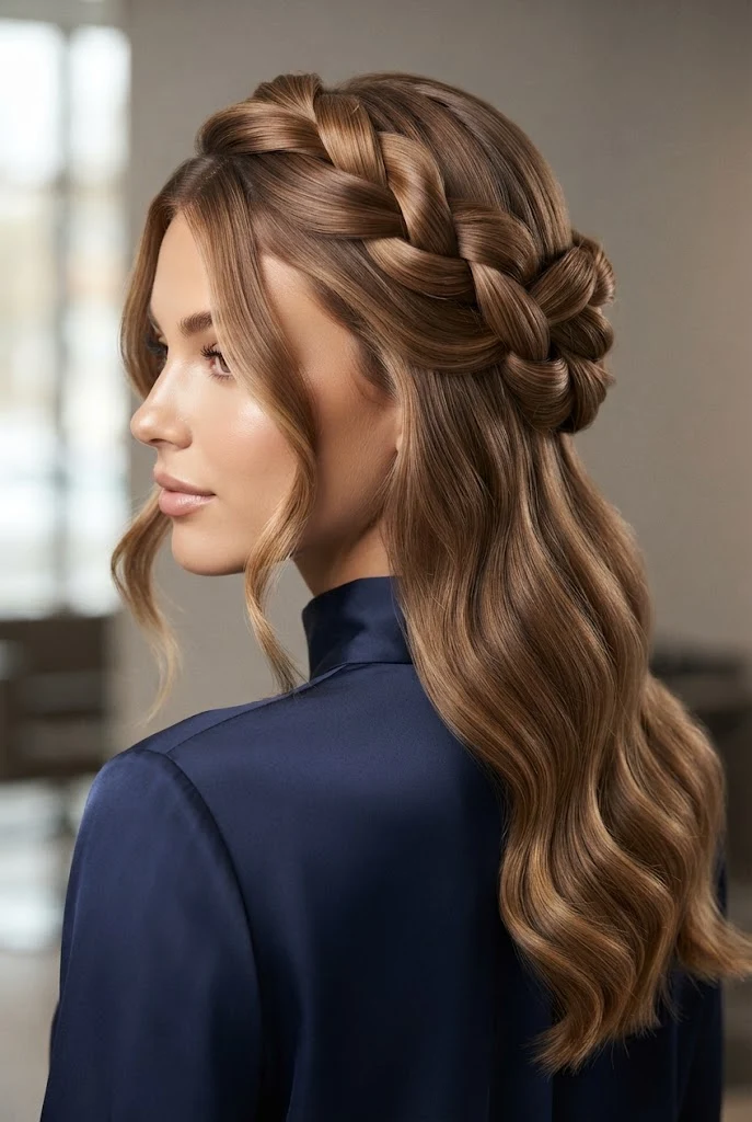 The Twisted Crown Halo Flow — peinados elegantes sueltos de noche style outfit