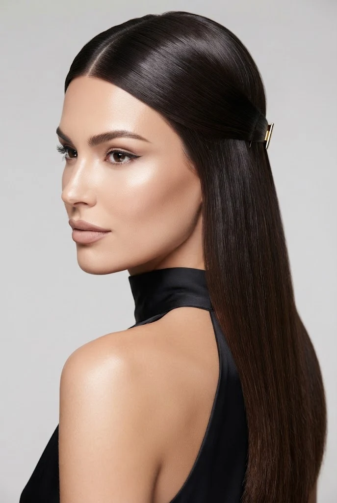 Half-Pin Straight with Waterfall Tresses — peinados elegantes sueltos lacio style outfit