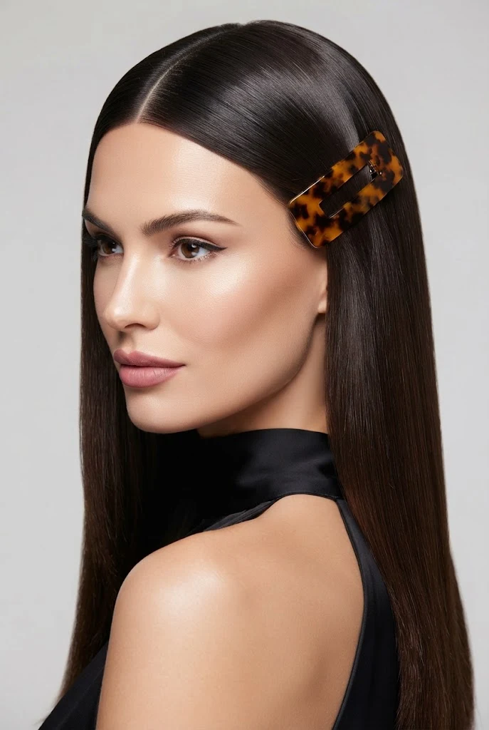 Sleek Straight with Tortoiseshell Hair Barrette — peinados elegantes sueltos lacio style outfit