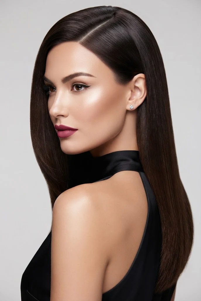 Side-Swept Hollywood Glamour Straight — peinados elegantes sueltos lacio style outfit