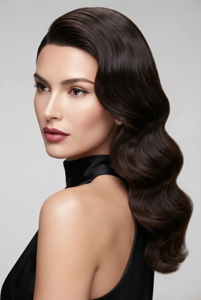 Deep Side-Part Brushed Waves — peinados elegantes sueltos ondas style outfit