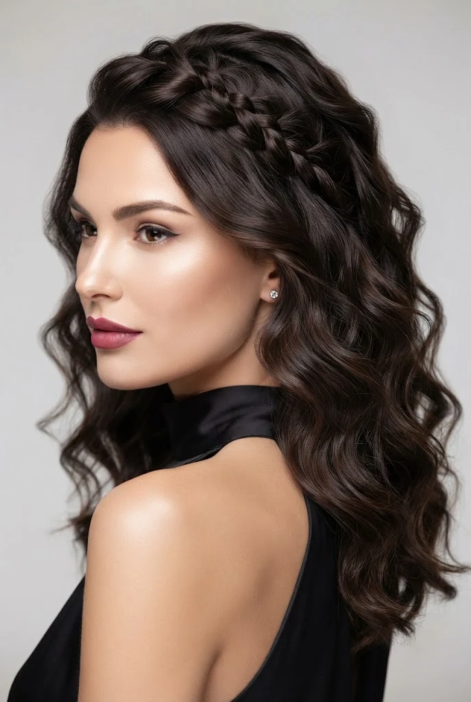 Romantic Loose Curls with Hidden Braid — peinados elegantes sueltos ondas style outfit