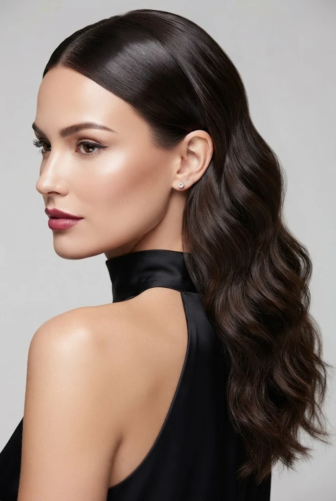 Sleek Root with Cascading Lengths — peinados elegantes sueltos ondas style outfit
