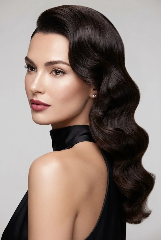 Side-Swept Hollywood Glamour Curls — peinados elegantes sueltos ondas style outfit