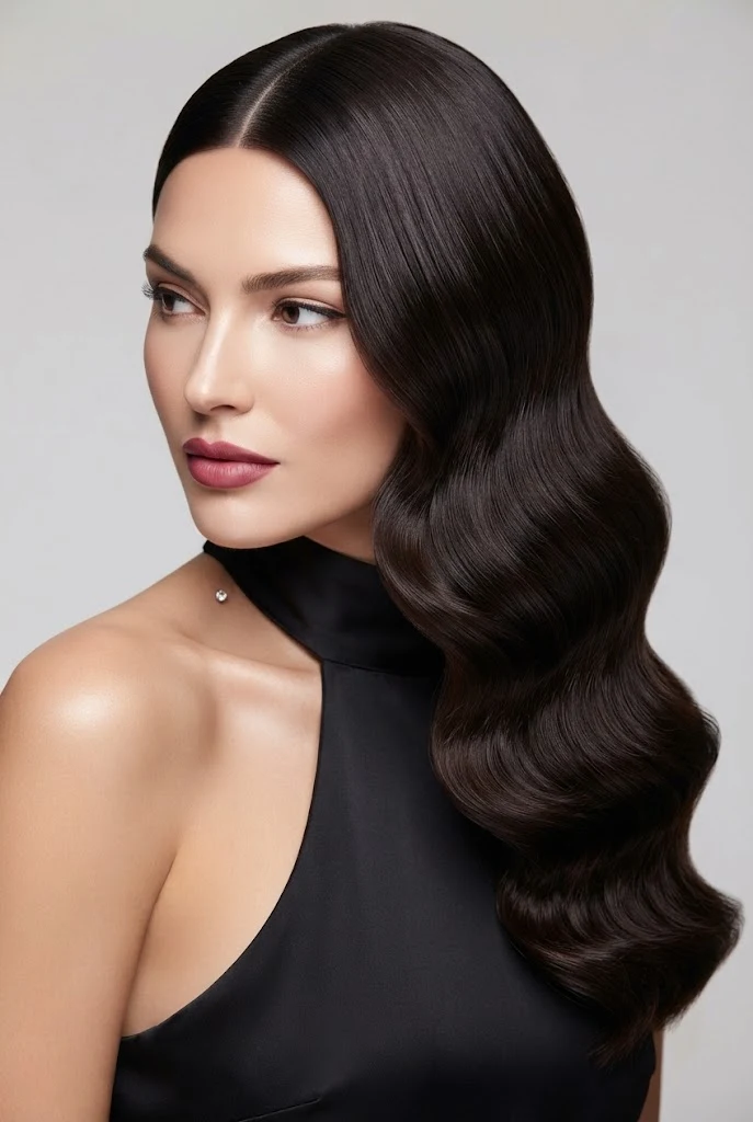 Polished Center-Part Mermaid Waves — peinados elegantes sueltos ondas style outfit