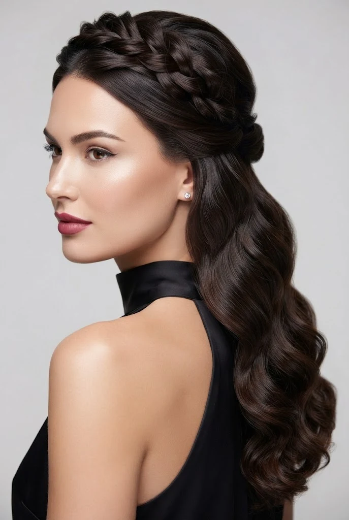 Half-Up Twisted Crown with Loose Curls — peinados elegantes sueltos ondas style outfit