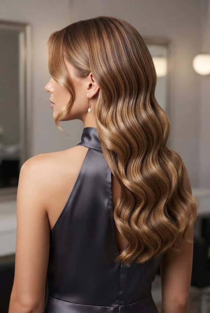 Glossy Hollywood Waves Down-Do — peinados elegantes sueltos style outfit