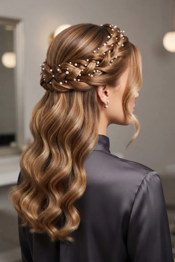 Romantic Twisted Crown with Pearls — peinados elegantes sueltos style outfit