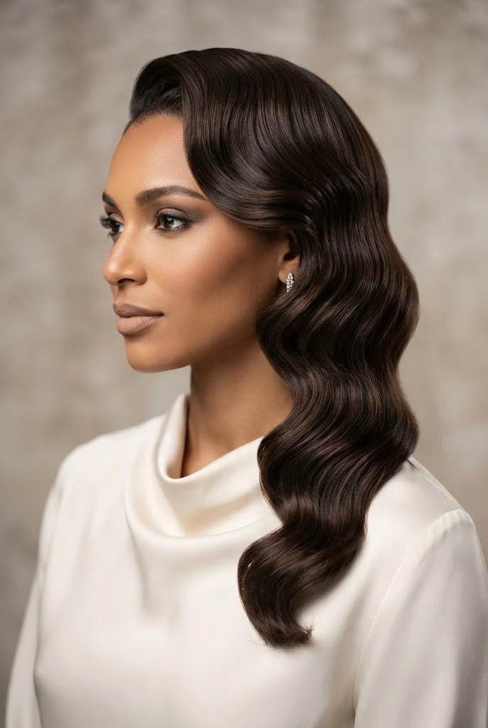 The Side-Swept Hollywood Hollywood Waves — peinados elegantes y faciles style outfit