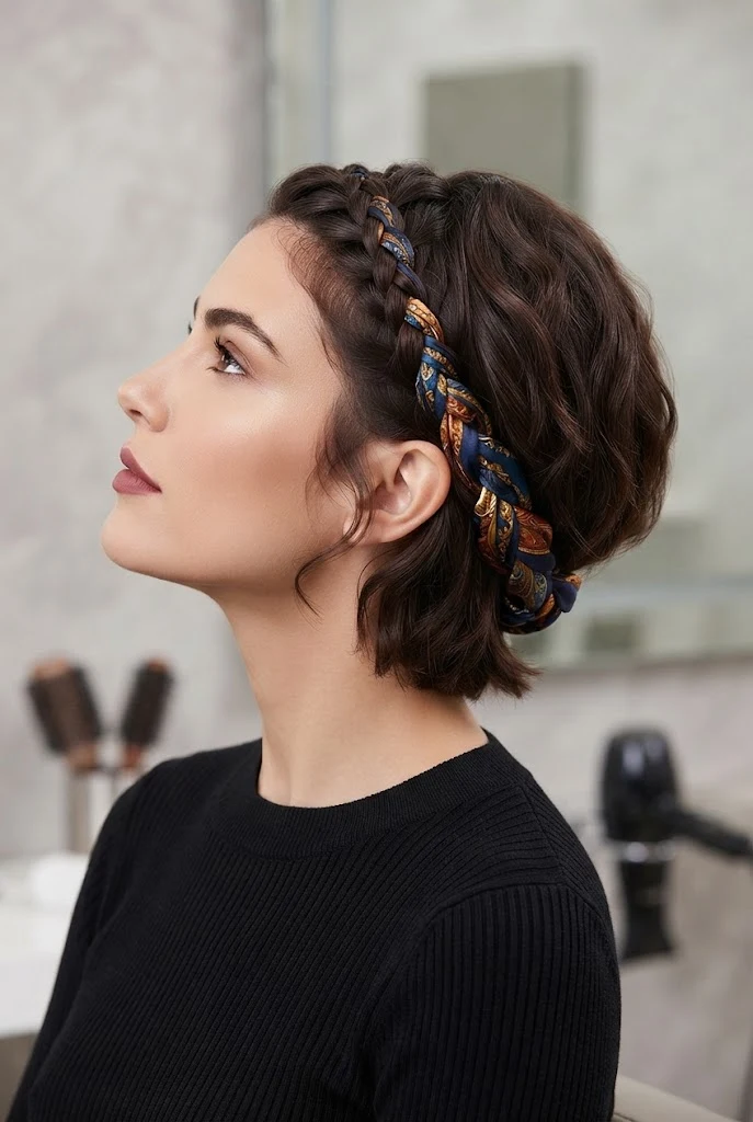 Silk Scarf-Woven Braid Wrap — peinados fáciles para cabello corto style outfit