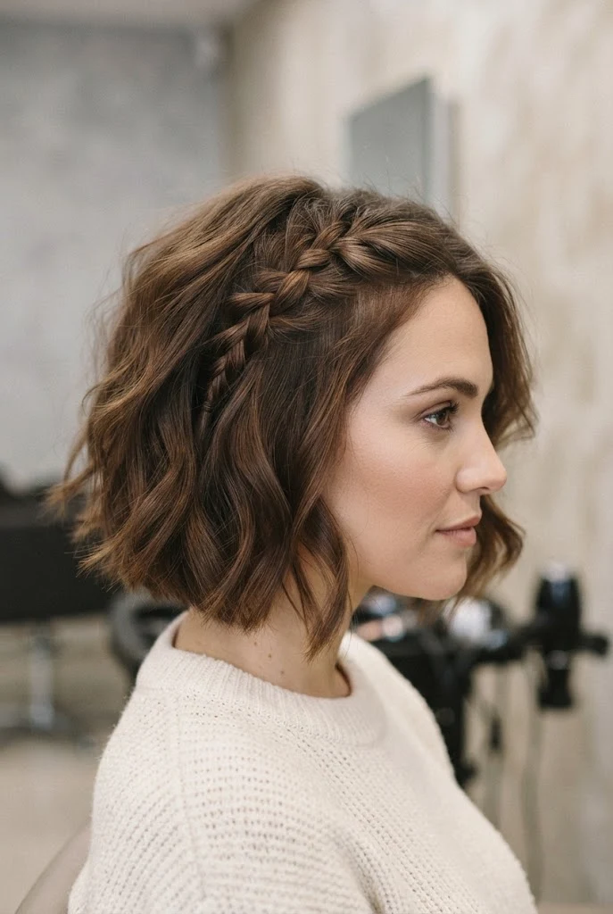 Tousled Side-Swept Mini Braid — peinados fáciles para cabello corto style outfit