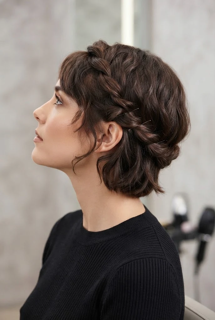 Crown-Wrapping Halo Twist — peinados fáciles para cabello corto style outfit