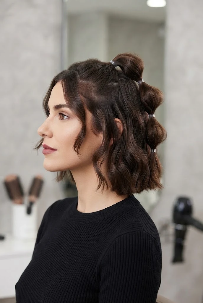 Bubble Ponytail Accent for Lobs — peinados fáciles para cabello corto style outfit