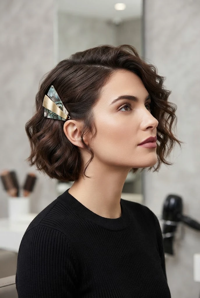Pinned-Back Statement Accessory Waves — peinados fáciles para cabello corto style outfit