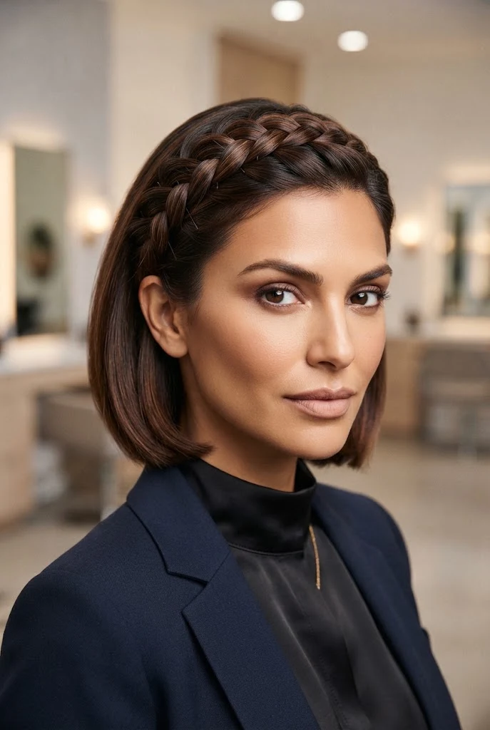 Neat Pin-Tuck Side Braid Crown â peinados formales oficina cabello corto style outfit