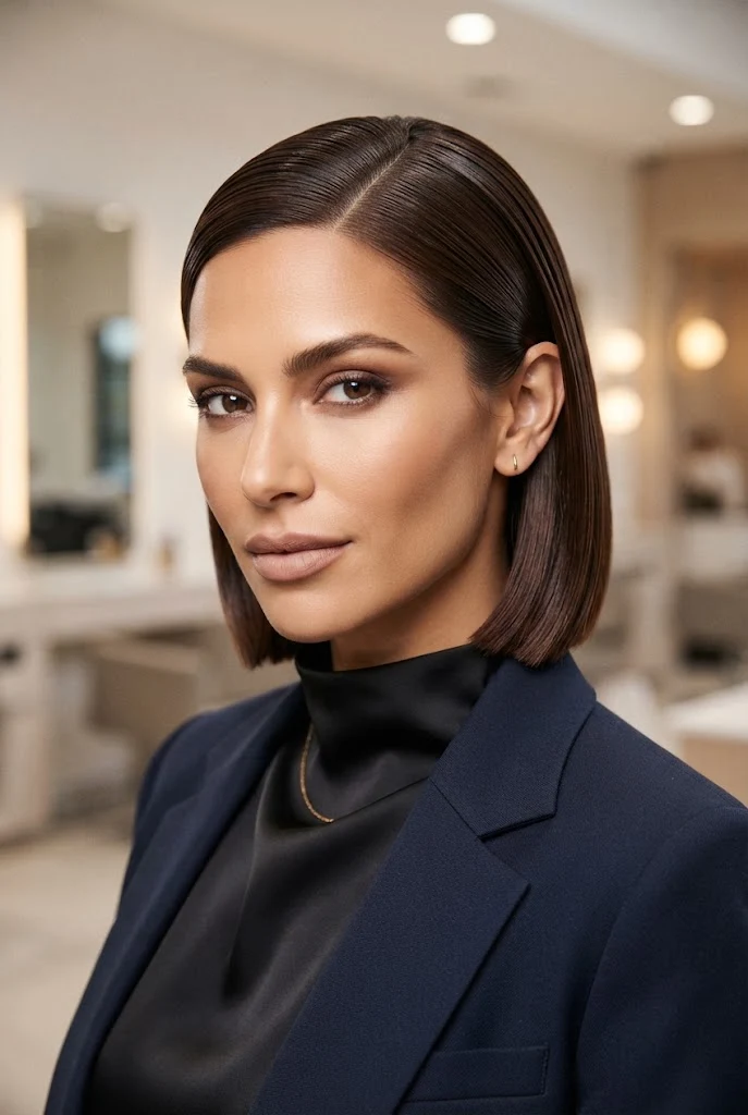 High-Gloss Wet-Look Corporate Slick â peinados formales oficina cabello corto style outfit