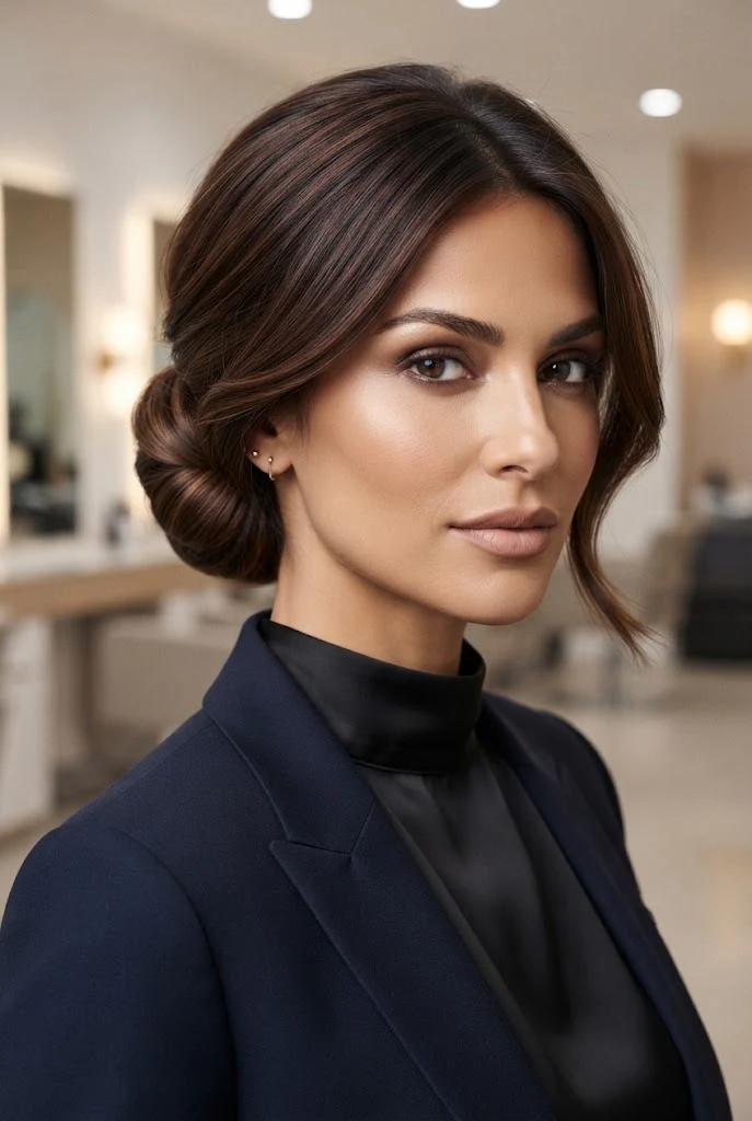 Low Chignon Illusion for Short Hair â peinados formales oficina cabello corto style outfit