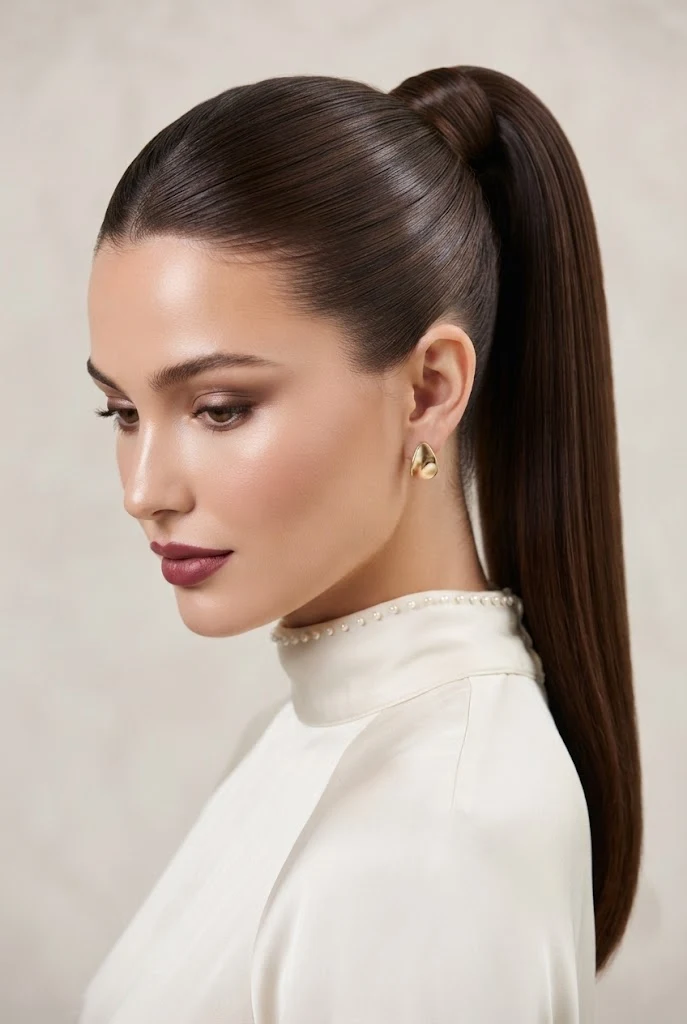 The Glass-Finish Sleek High Ponytail — peinados juveniles elegantes style outfit