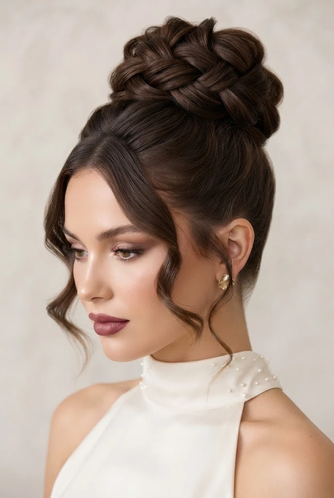 Ultra-High Updo with Soft Face-Framing Curls — peinados juveniles elegantes style outfit