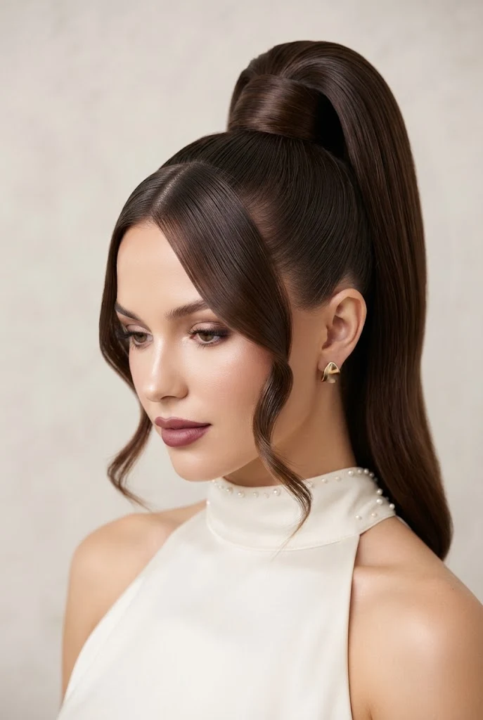 Sleek High Pony with a Dramatic Side Part — peinados juveniles elegantes style outfit