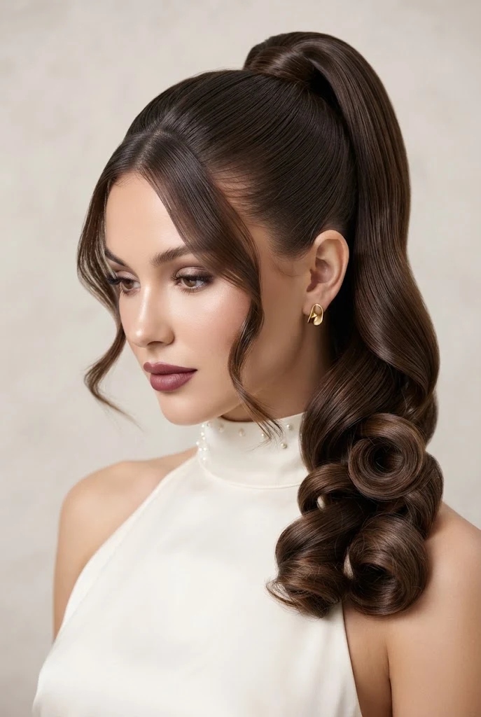 High Ponytail with End Curls and Face-Framing Wisps — peinados juveniles elegantes style outfit