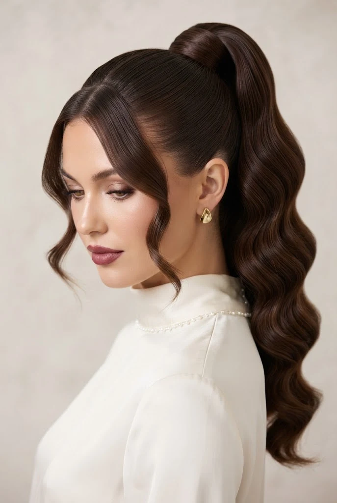Hollywood Glamour Waves in a High Pony — peinados juveniles elegantes style outfit