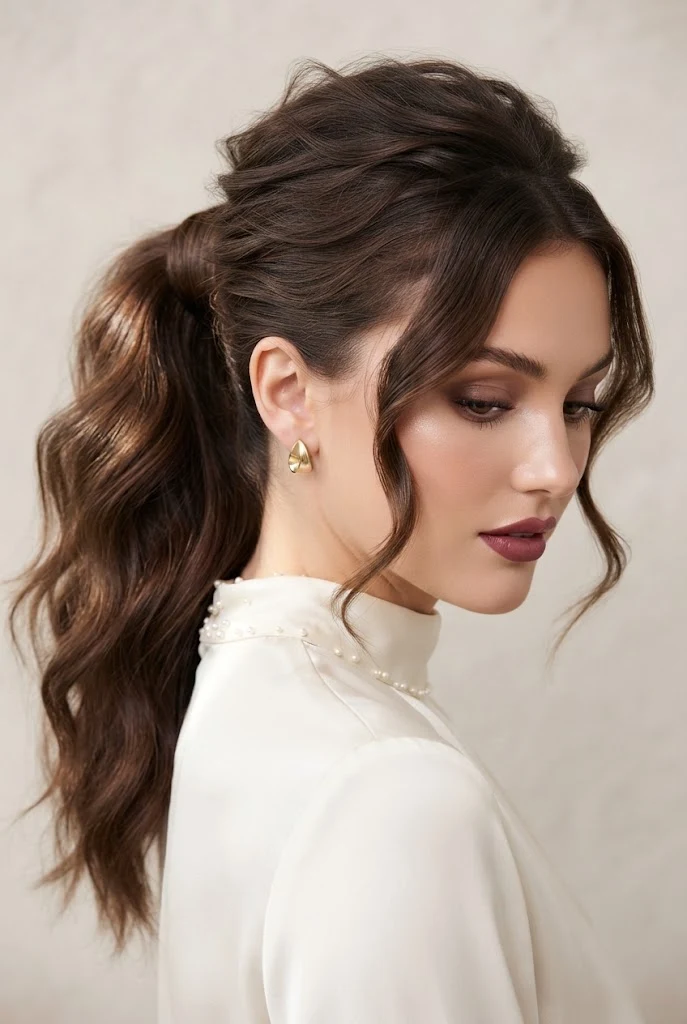 Textured Messy-Chic High Tail with Face-Framing Tendrils — peinados juveniles elegantes style outfit
