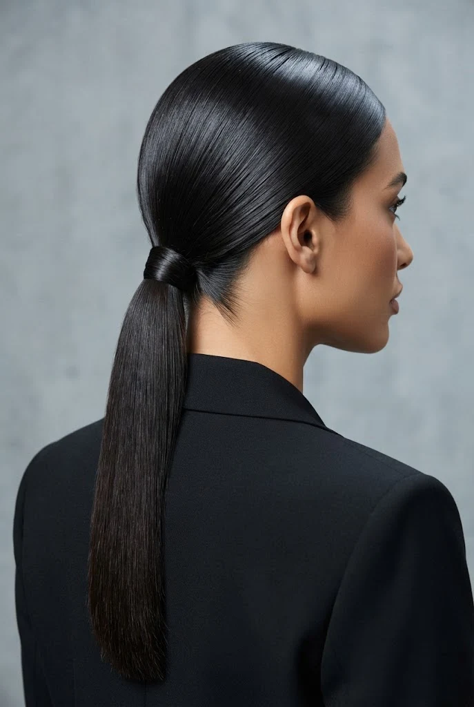 The Glass-Hair Executive Ponytail — peinados lacios elegantes style outfit
