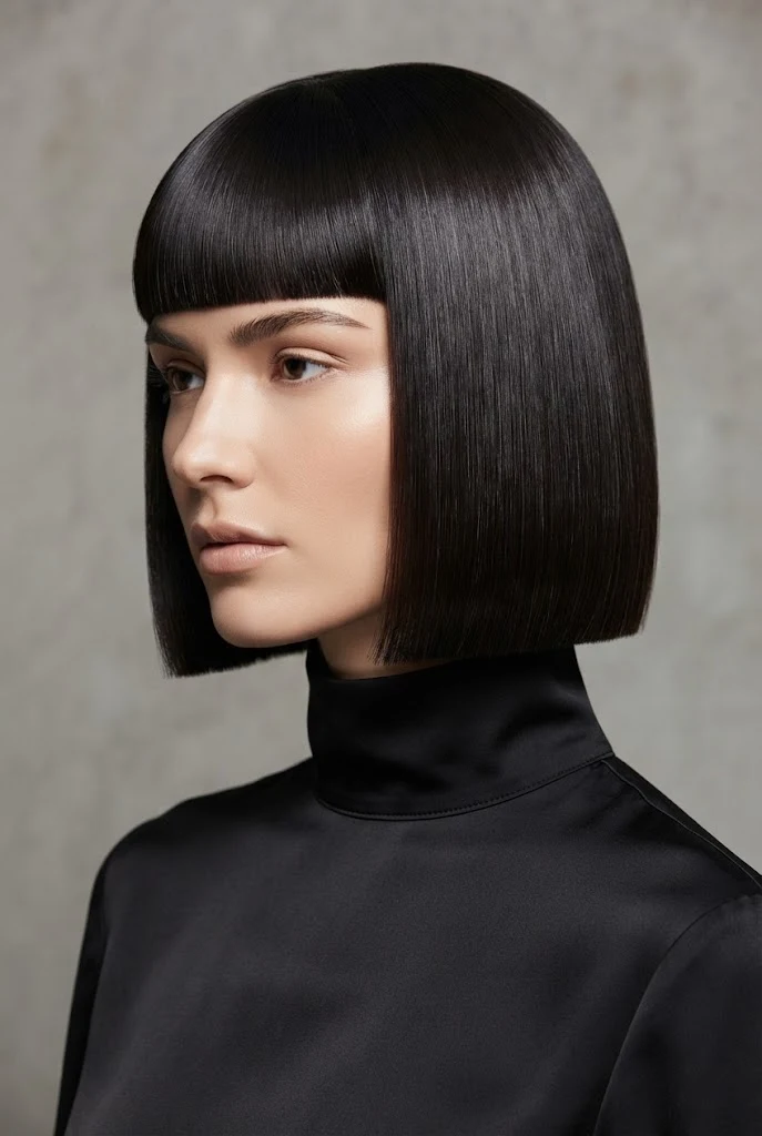 The Sleek Geometric Bob with Blunt Bangs — peinados lacios elegantes style outfit
